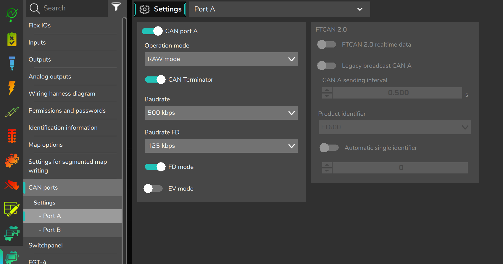 CAN ports on the FT470: only Port A and Port B.