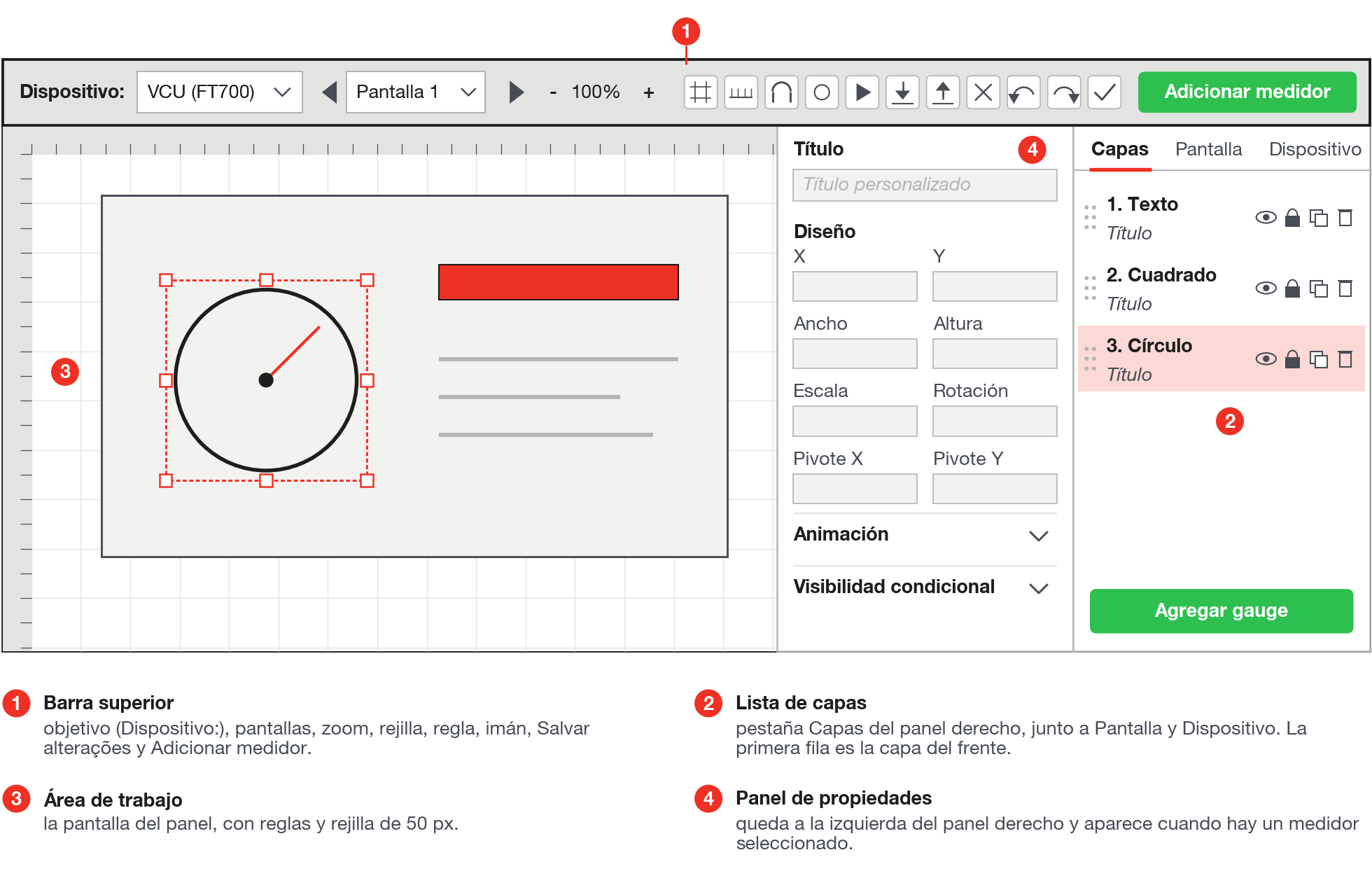 Las áreas del editor del PC