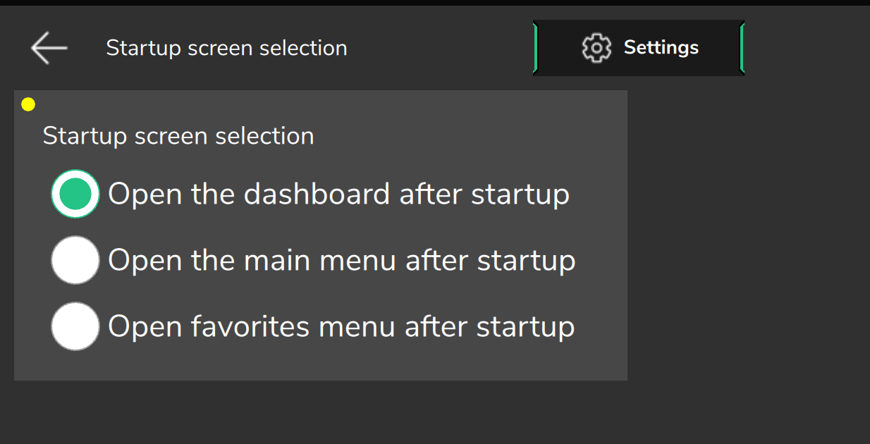 The same screen in the FT700 7" interface (Interface > Startup screen selection).