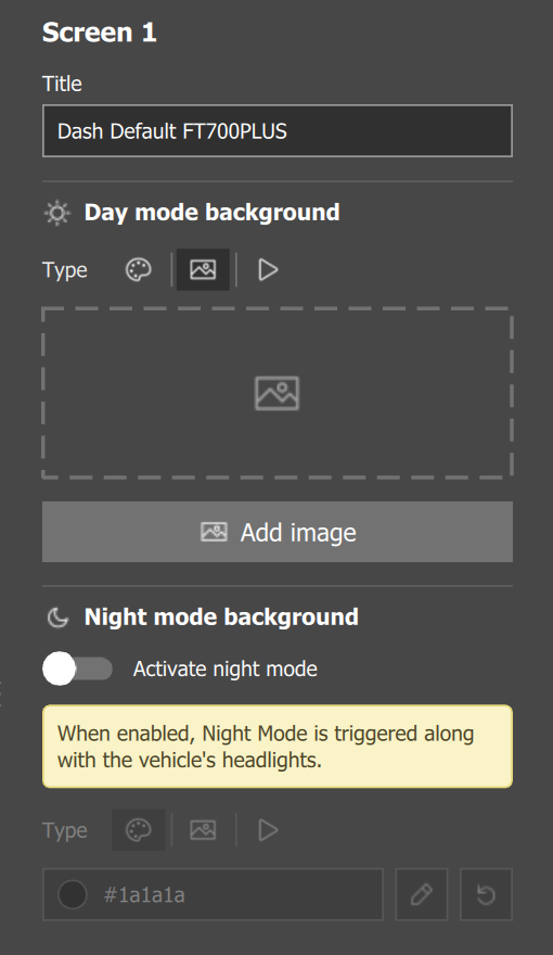 The same Screen tab with no background image, showing the Add image button.