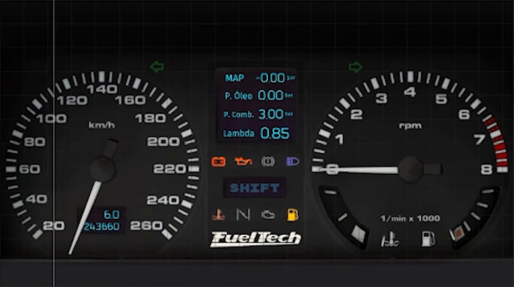 Panel de medidores blancos y aviso SHIFT, en el destino VCU (FT700) (video FT Education, versión anterior del software).