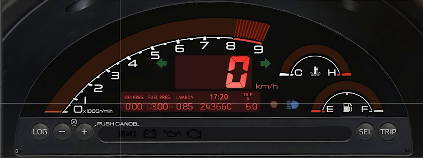 Panel naranja importado por completo en la Pantalla 1 del destino de la FT700 Plus: el fondo, los punteros y los GIF vinieron del archivo (video FT Education, versión anterior del software).