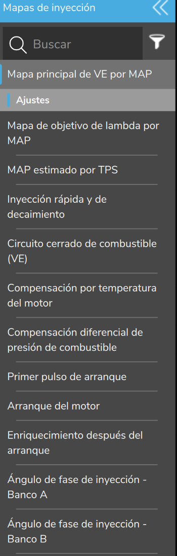 Menú Mapas de inyección con la estrategia Basado en VE.