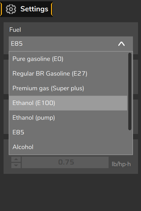 Fuel field with the list open.
